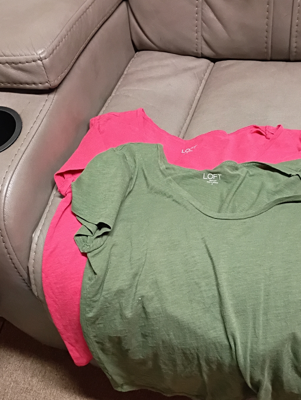 LOFT Scoop Neck Tees in Olive and Hot Pink